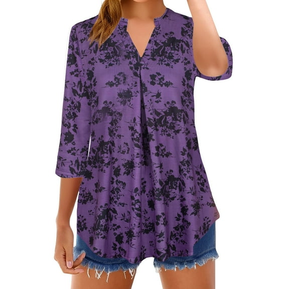 Endives Women's Long Sleeve T-shirt Casual 3/4 Sleeve Blouses V Neck Business Work Shirts Womens Tops