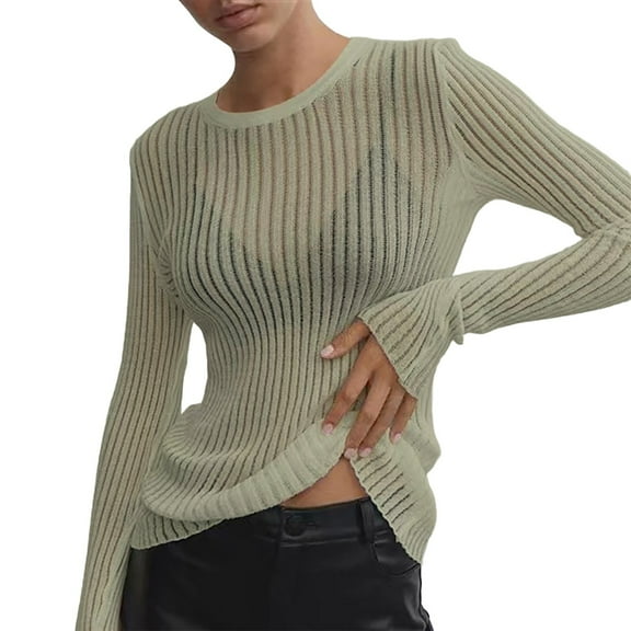 Endives Women's Long Sleeve T-shirt Round Neck Thin Breathable Beachwear Spring Summer