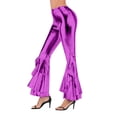 thumbnail image 1 of Endives Women's Metallic Pants Elastic Sequin Pant 70s Flared Trousers Metallic Shiny Festive Dance Pant Bell Shiny Stretchy Pant Glitter Trousers Purple, 1 of 4