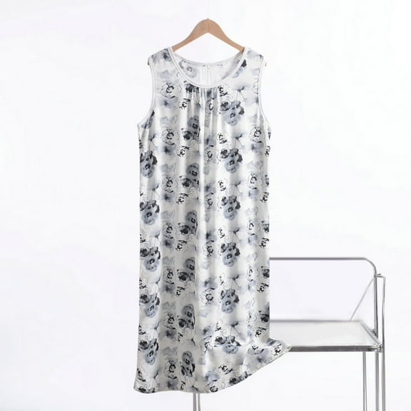 Endives Women's Nightgowns Sleepshirts Dress Casual Pattern Print Sleeveless Fly Floral Print Dress With Pocket Casual Long Dress