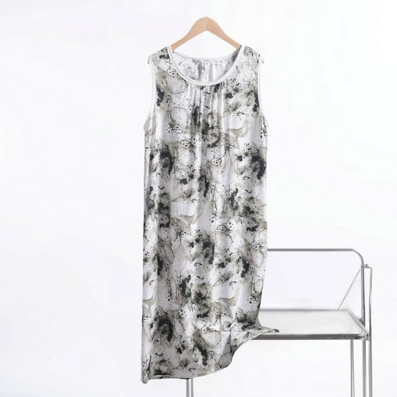 Endives Women's Nightgowns Sleepshirts Dress Casual Pattern Print Sleeveless Fly Floral Print Dress With Pocket Casual Long Dress