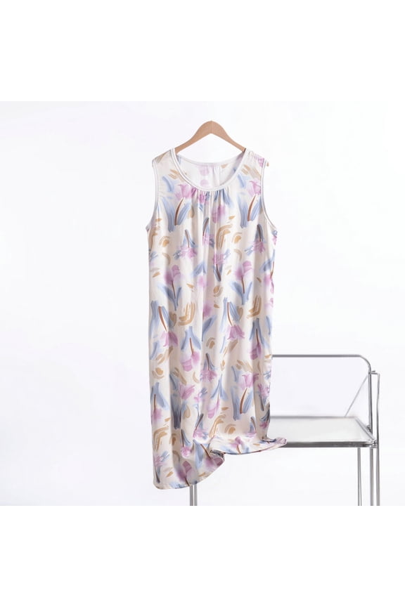 Women's Nightgowns Sleepshirts Dress Casual Pattern Print Sleeveless Fly Floral Print Dress With Pocket Casual Long Dress