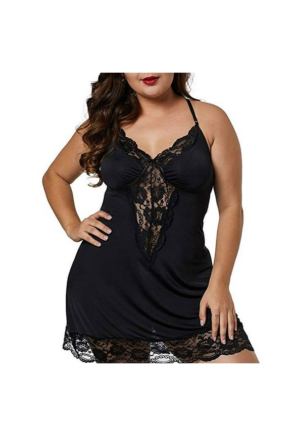 Women's Nightgowns Sleepshirts Lace Bowknot Sleepwear Underwear Lace Dress Nightdress Plus Size