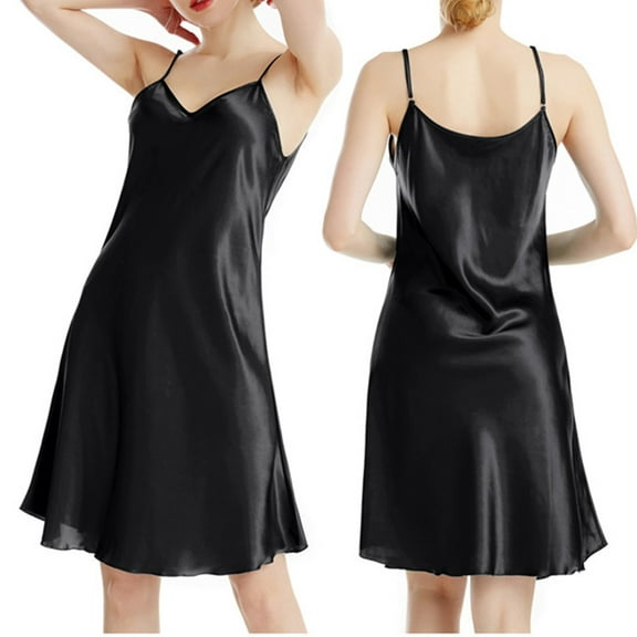 Endives Women's Nightgowns Summer V Neck Strap Thin Slim Fit Solid Color Hanging Dress