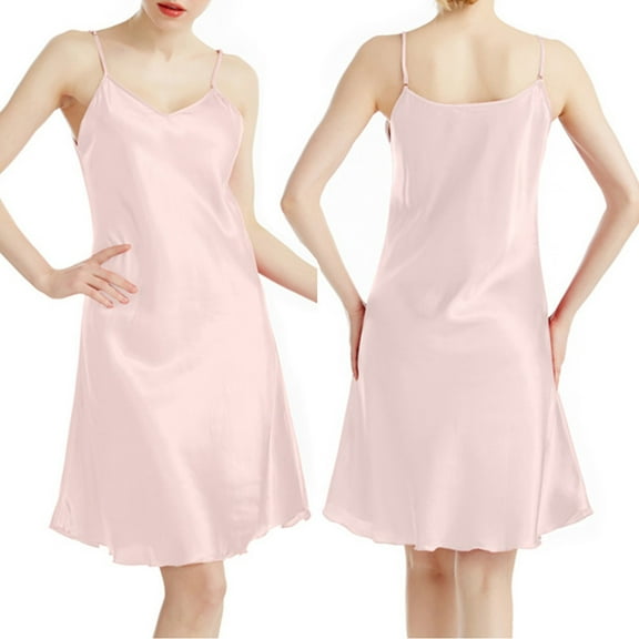 Endives Women's Nightgowns Summer V Neck Strap Thin Slim Fit Solid Color Hanging Dress