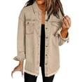 thumbnail image 1 of Endives Women’s Oversized Button Up Frayed Hem Shacket Long Sleeve Pockets Denim Jean Jacket Shirts for Women, 1 of 4