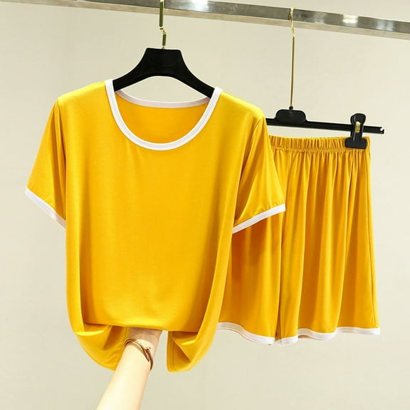 Endives Women's Pajama Sets 45 Piece Sleepwear Tops Sleep Shorts Set Soft Set With Pockets Summer Pajama Sets