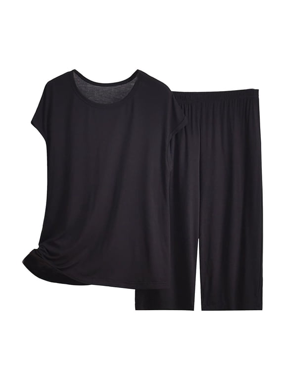 Women's Pajama Sets Capri Pajama Sets Summer Short Sleeve Top With Capri Pants Soft 2 Pajamas