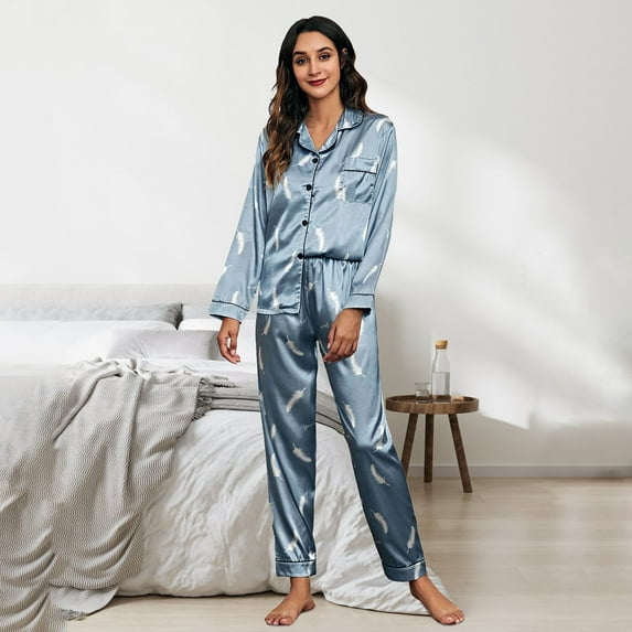 Endives Women's Pajama Sets Fashion Printing Sets Long Sleeve Button Down Sleepwear Nightwear Soft Pjs Lounge Sets