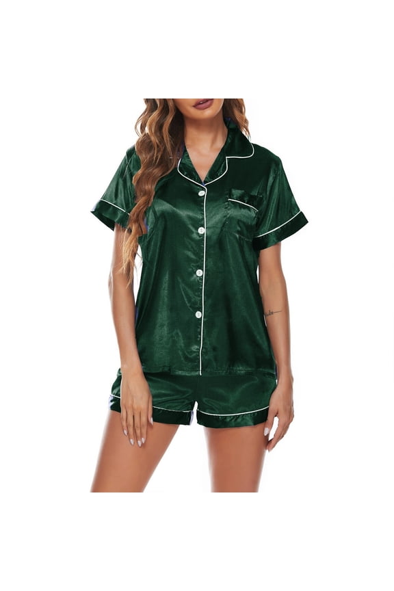 Women's Pajama Sets Short Sleeve Shorts Pajamas Satin Lapel Comfortable Home Wear Two Piece Pajamas Sleepwear