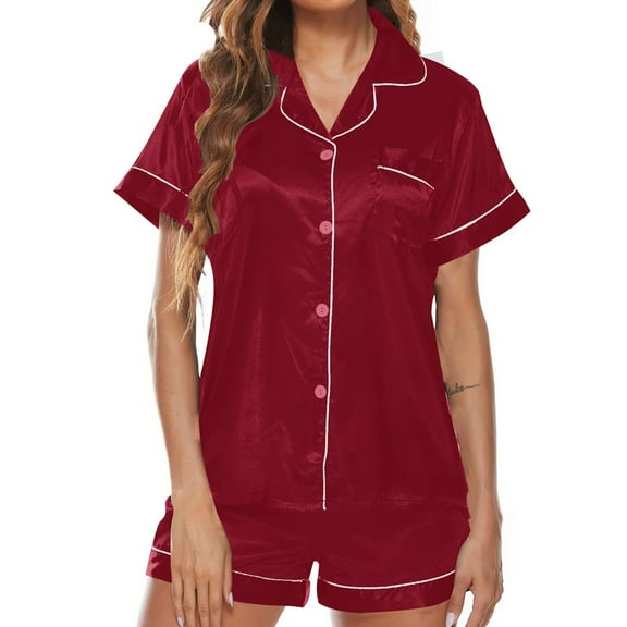 Endives Women's Pajama Sets Short Sleeve Shorts Pajamas Satin Lapel Comfortable Home Wear Two Piece Pajamas Sleepwear