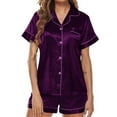 thumbnail image 1 of Endives Women's Pajama Sets Short Sleeve Shorts Pajamas Satin Lapel Comfortable Home Wear Two Piece Pajamas Sleepwear, 1 of 5