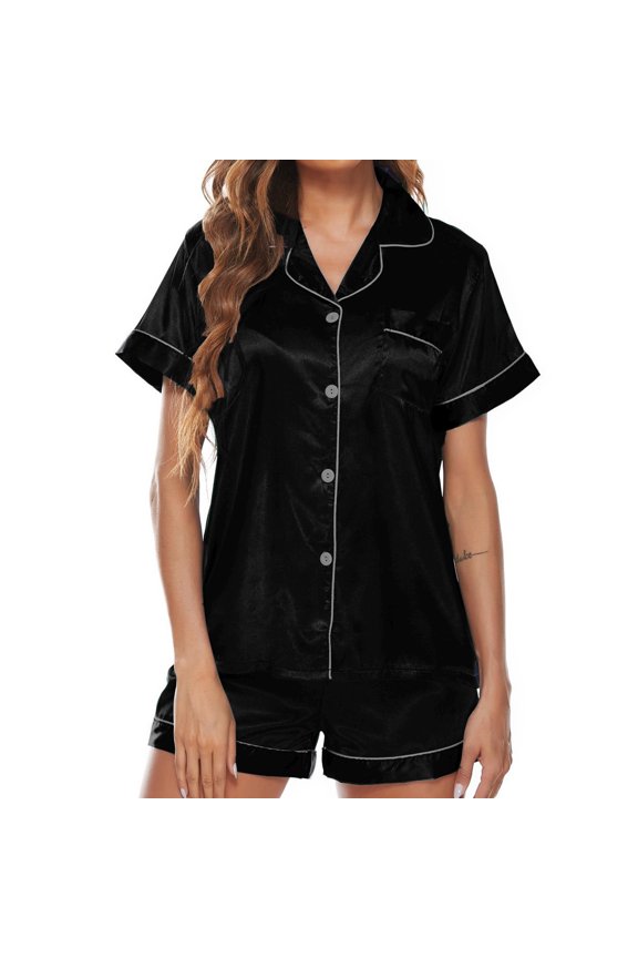 Women's Pajama Sets Short Sleeved Shorts Pajamas Satin Lapel Comfortable Home Wear Two Piece Pajamas