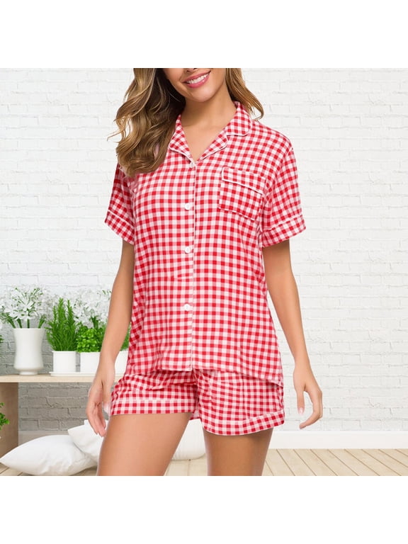 Women's Pajama Sets Summer Short Sleeved Lapel Shirt Set Shorts Plus Size Home Clothe Pajama Sets