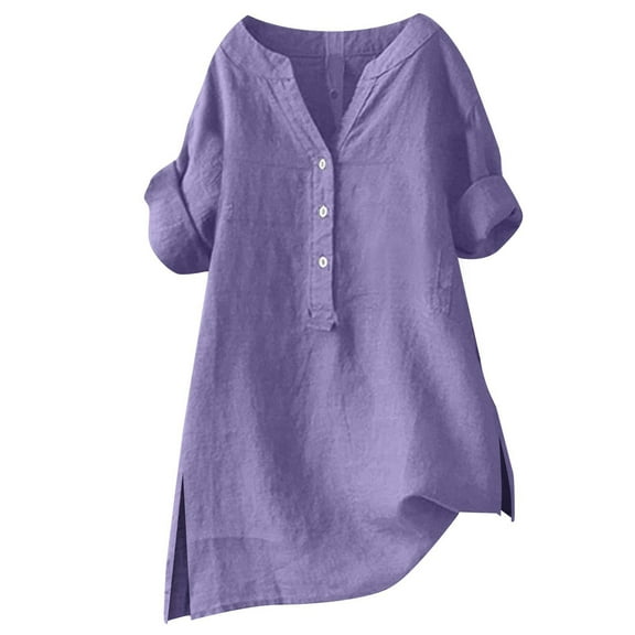 Endives Women's Pleated Shirts With Retro Soft Linen Shirts Easy Regular Fit Summer Tops