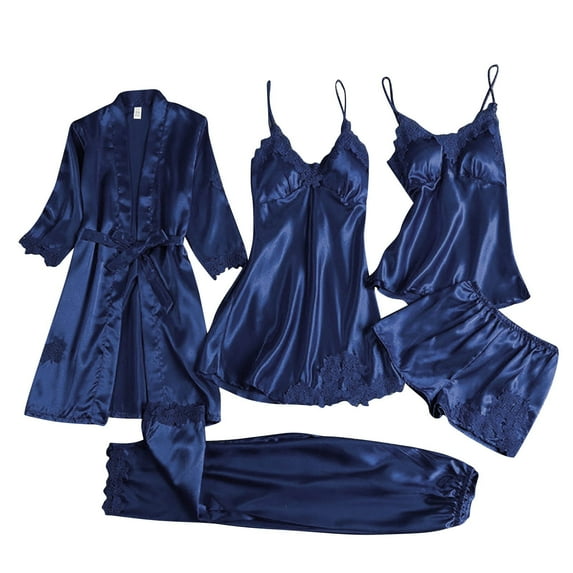 Endives Women's Satin Pajamas Set 20 Piece Pajamas Silk Lace Paneled Pajamas Sets