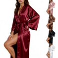 thumbnail image 1 of Endives Women's Satin Satin Long Sleeved Robe Comfortable Robe Sleep Wear Bathrobe Lightweight Soft Robes Ladies Bath Robe Sleepwear White M, 1 of 7