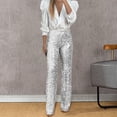 thumbnail image 1 of Endives Women's Sequin Pant Elegant Glitter Sequins Wide Leg Casual Pant Solid Color Elastic Waistband Sequin Trousers Silver, 1 of 7