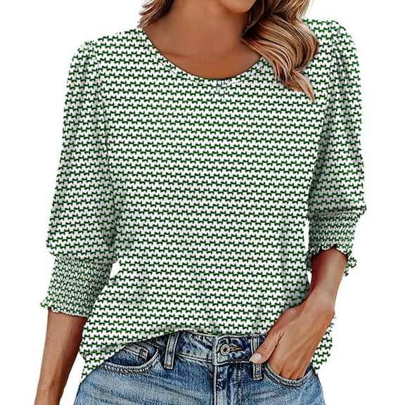 Endives Women's Shirt 2025 Summer 3/4 Long Sleeved Women's Top Dress Casual Pleated Skirt Shirt Round Neck T Shirt S 2XL