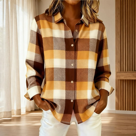 Endives Women's Shirts Contrast Color Retro Plaid Print Shirt Womens Tops Blouses 2025