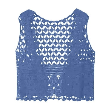 Endives Women's Shirts Crochet Top Lace Vest Crewneck Crochet Hollow Out Cover Up Summer Going Out Tops