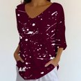 thumbnail image 1 of Endives Women's Shirts Elegant Retro Art Print V Neck Loose Mid Length Sleeve Womens Top Blouse, 1 of 6