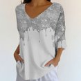 thumbnail image 1 of Endives Women's Shirts Elegant Retro Art Print V Neck Loose Mid Length Sleeve Womens Top Blouse, 1 of 6