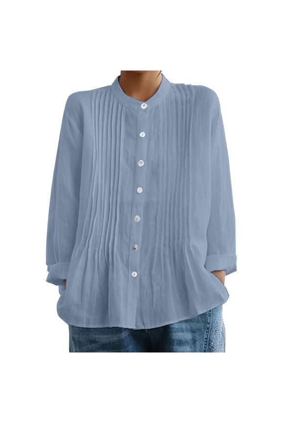 Women's Shirts Pleated With Retro Front Pleats Soft Linen Easy Regular Fit Elegant Design Shirts