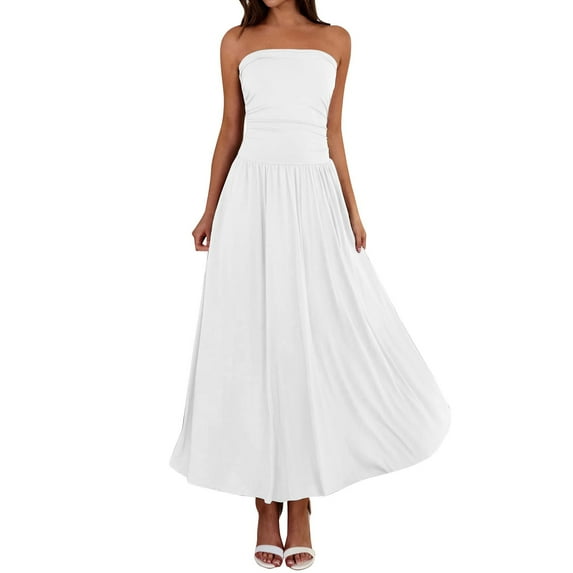 Endives Women's Shirts Summer Fashion Solid Color One Neck Strapless Waist Long Dress For Women