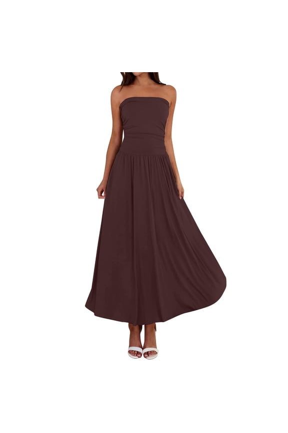 Women's Shirts Summer Fashion Solid Color One Neck Strapless Waist Long Dress For Women