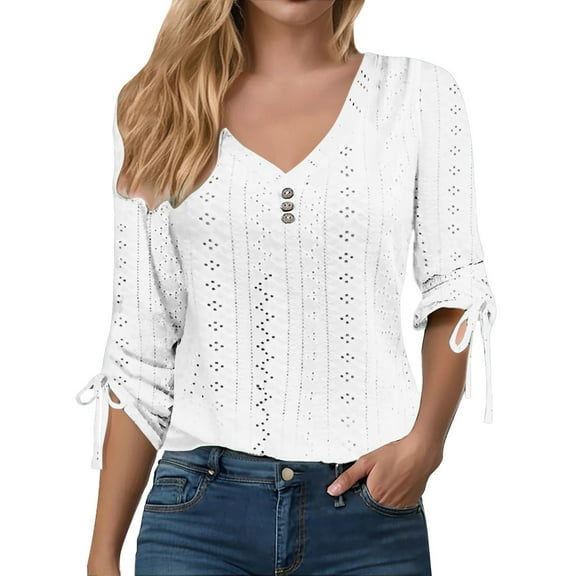 Endives Women's Shirts V Neck Long Sleeved Shirt Top Loose Dress Casual White Shirt Plus Size