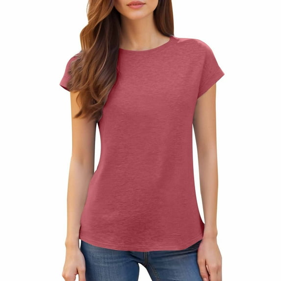 Endives Women's Short Sleeve T-Shirts Casual Solid Color Tops Basic Loose Crew Neck Pullover Tee