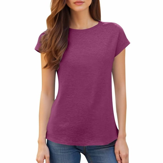 Endives Women's Short Sleeve T Shirts Casual Solid Color Tops Basic Loose Crew Neck Pullover Tee