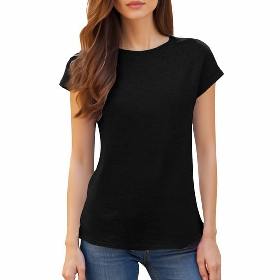 Endives Women's Short Sleeve T Shirts Casual Solid Color Tops Basic Loose Crew Neck Pullover Tee