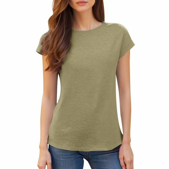 Endives Women's Short Sleeve T Shirts Casual Solid Color Tops Basic Loose Crew Neck Pullover Tee