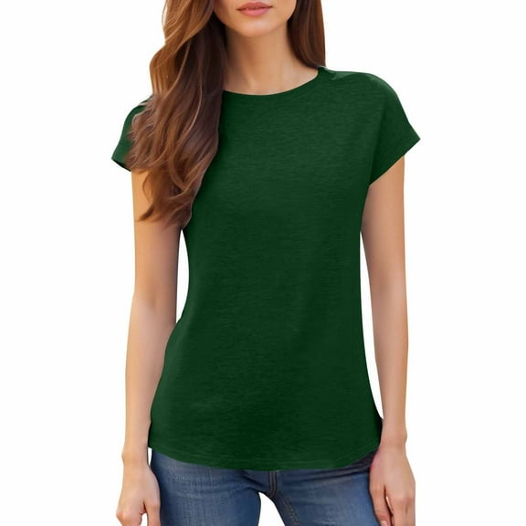 Endives Women's Short Sleeve T-Shirts Casual Solid Color Tops Basic Loose Crew Neck Pullover Tee