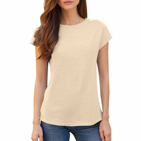 Endives Women's Short Sleeve T-Shirts Casual Solid Color Tops Basic Loose Crew Neck Pullover Tee