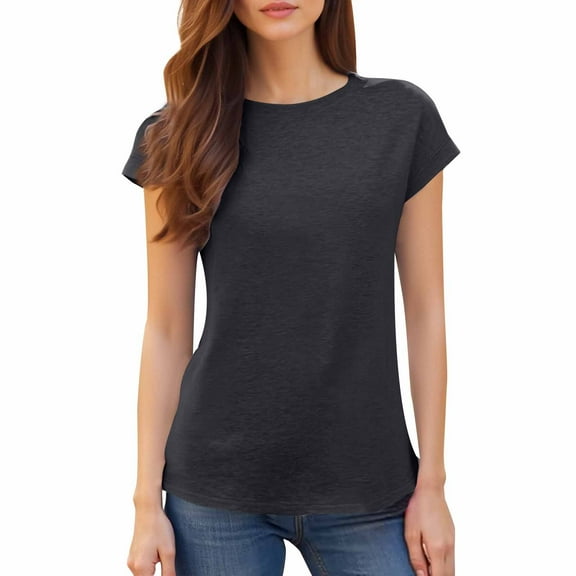 Endives Women's Short Sleeve T Shirts Casual Solid Color Tops Basic Loose Crew Neck Pullover Tee