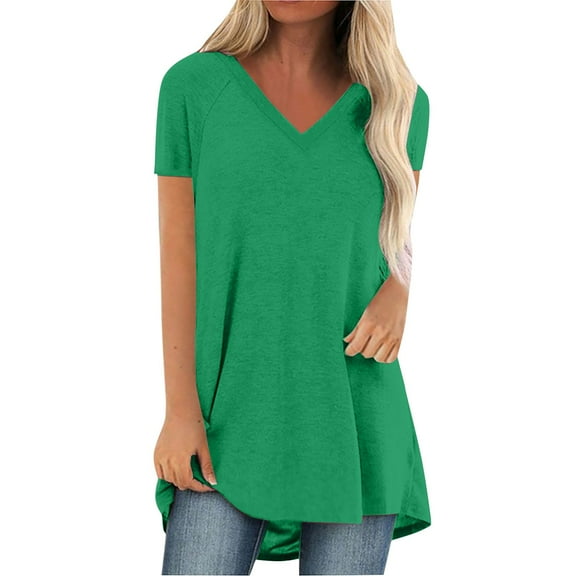 Endives Women's Short Sleeve T-shir Summer Tops Plus Size Shirts V Neck High Casual Tunic Tops