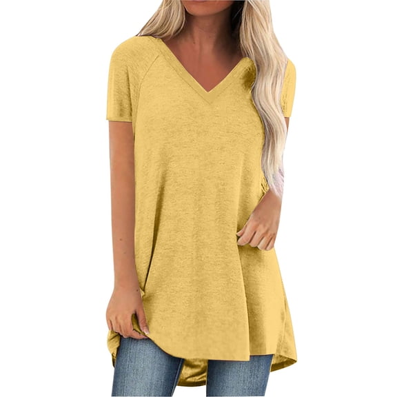 Endives Women's Short Sleeve T-shir Summer Tops Plus Size Shirts V Neck High Casual Tunic Tops