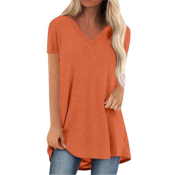 Endives Women's Short Sleeve T-shir Summer Tops Plus Size Shirts V Neck High Casual Tunic Tops