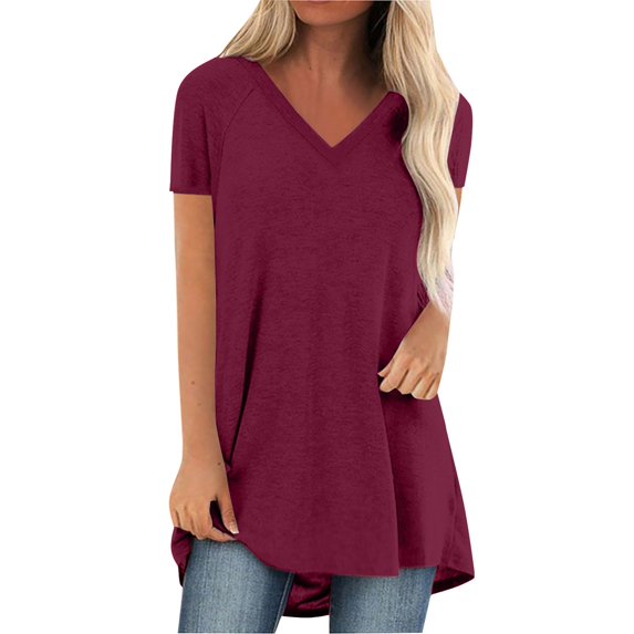 Endives Women's Short Sleeve T-shir Summer Tops Plus Size Shirts V Neck High Casual Tunic Tops