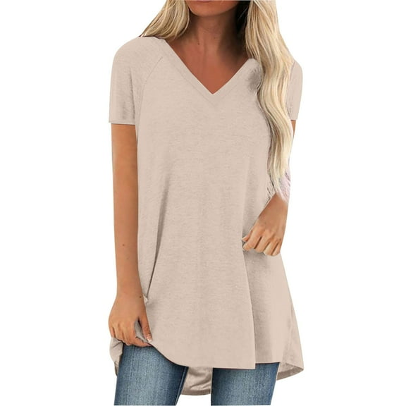 Endives Women's Short Sleeve T-shir Summer Tops Plus Size Shirts V Neck High Casual Tunic Tops