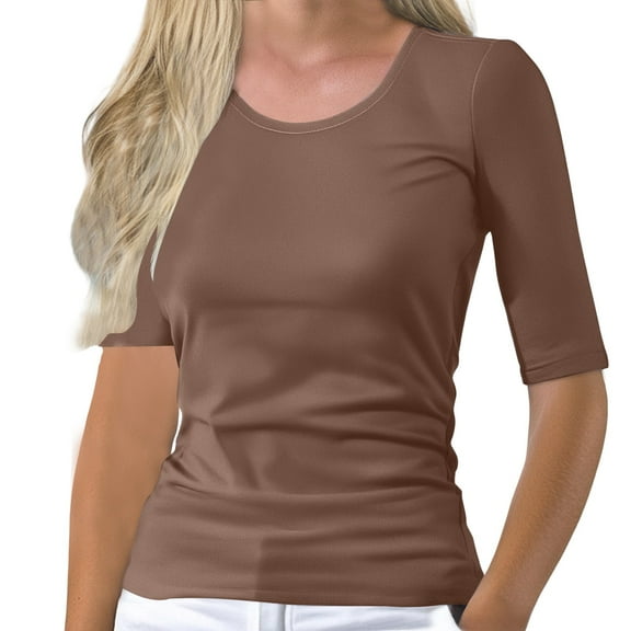 Endives Women's Short Sleeve T-shirt Boat Neck Ruched Side Slim Fit Basic Casual T Shirts Summer Casual Tee Tops