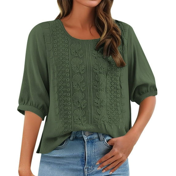 Endives Women's Short Sleeve T-shirt Casual Solid Color Pleated Cotton Linen Tops Shirts T Shirts