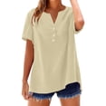 thumbnail image 1 of Endives Women's Short Sleeve T-shirt Cotton Linen T Shirts Summer Button Down Tops Casual Blouses Oversized T shirts 2025, 1 of 8