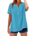 thumbnail image 1 of Endives Women's Short Sleeve T-shirt Cotton Linen T Shirts Summer Button Down Tops Casual Blouses Oversized T shirts 2025, 1 of 8