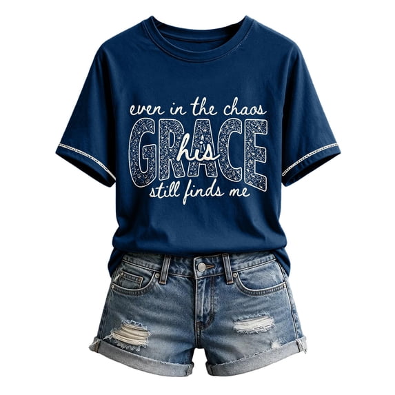Endives Women's Short Sleeve T-shirt Graphic Tee Comfy Crew Neck T-Shirt Casual Christian Shirts Faith Grace Print L