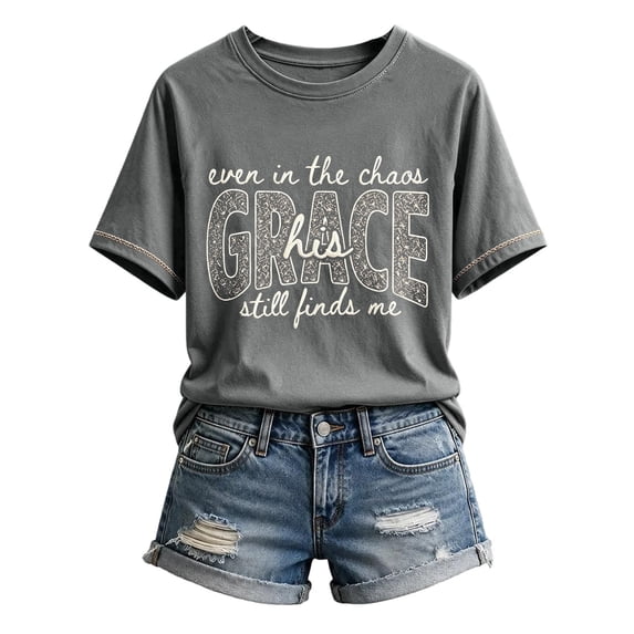Endives Women's Short Sleeve T-shirt Graphic Tee Comfy Crew Neck T-Shirt Casual Christian Shirts Faith Grace Print M