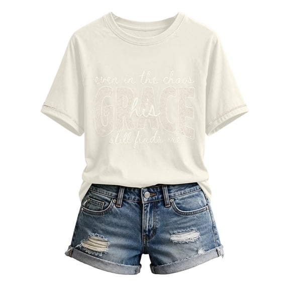 Endives Women's Short Sleeve T-shirt Graphic Tee Comfy Crew Neck T-Shirt Casual Christian Shirts Faith Grace Print XL